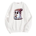 thumbnail image 5 of WEIWEN Halloween Sweatshirts for Women Cute Ghost Drinking Coffee Sweaters Pumpkin Printed Fall Outfits for Women Long Sleeve Shirts Women's Clothing Womens Tops White, XXL, 5 of 5