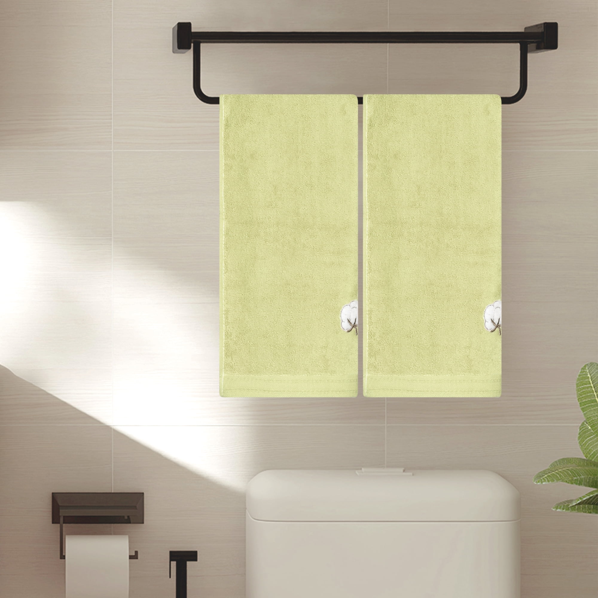 Unique Bargains Geometric Washcloths Set Cotton Bath Towels Low Lint Green