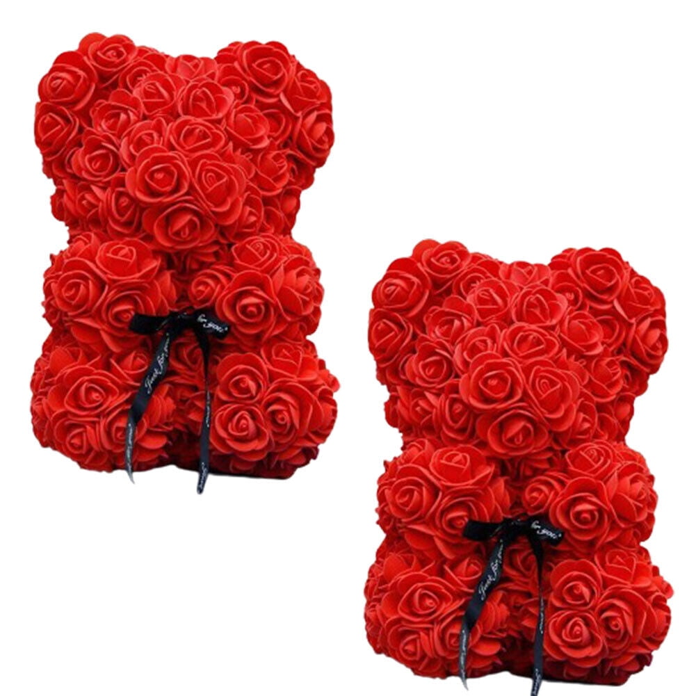 US1-2Pc 9.84Inch Flower Floral Foam Rose Teddy Bear Romantic Valentine'sDay Gift