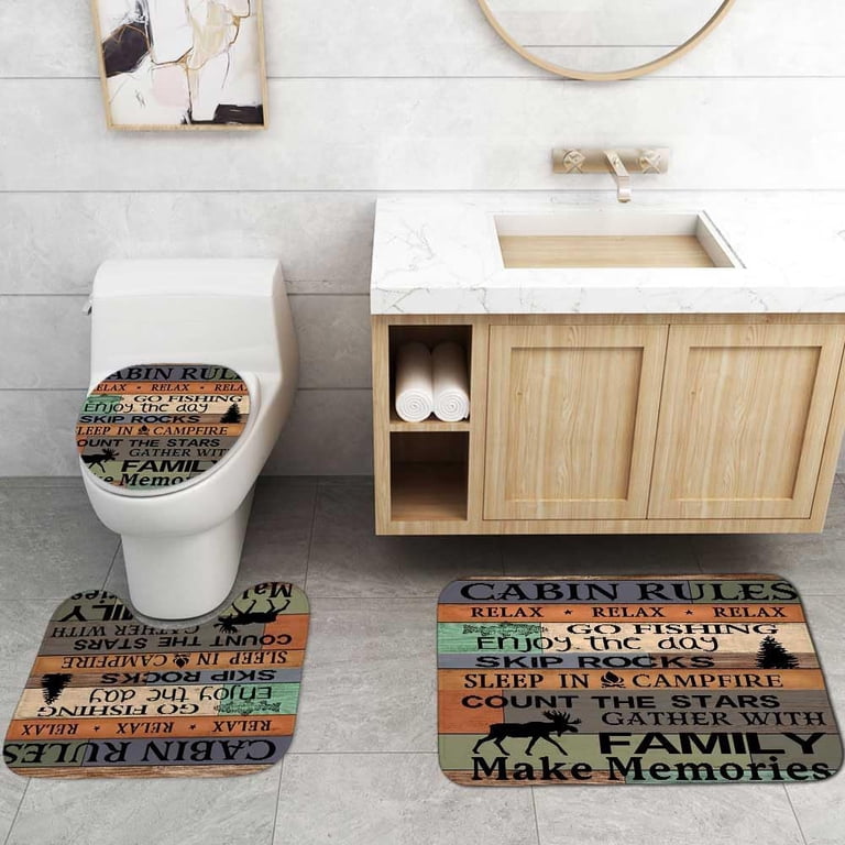 Jayden Madge Rustic Cabin Shower Curtain Set - Wildlife Deer Elk Bear Design With Non-Slip Bath Mats