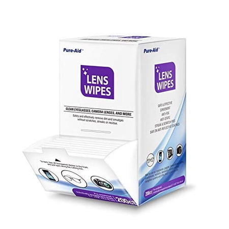 Pure-Aid Lens Wipes, Cleans Eyeglasses Camera Lenses, Smart Phones and More - 100ct (Individually Wrapped Wipes) per Pack