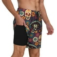 thumbnail image 3 of Haiem Skulls and Flowers Mens Swim Trunks with Compression Liner 2 in 1 Swimming Shorts Stretch Swimwear Quick Dry,Board Shorts-Small, 3 of 9