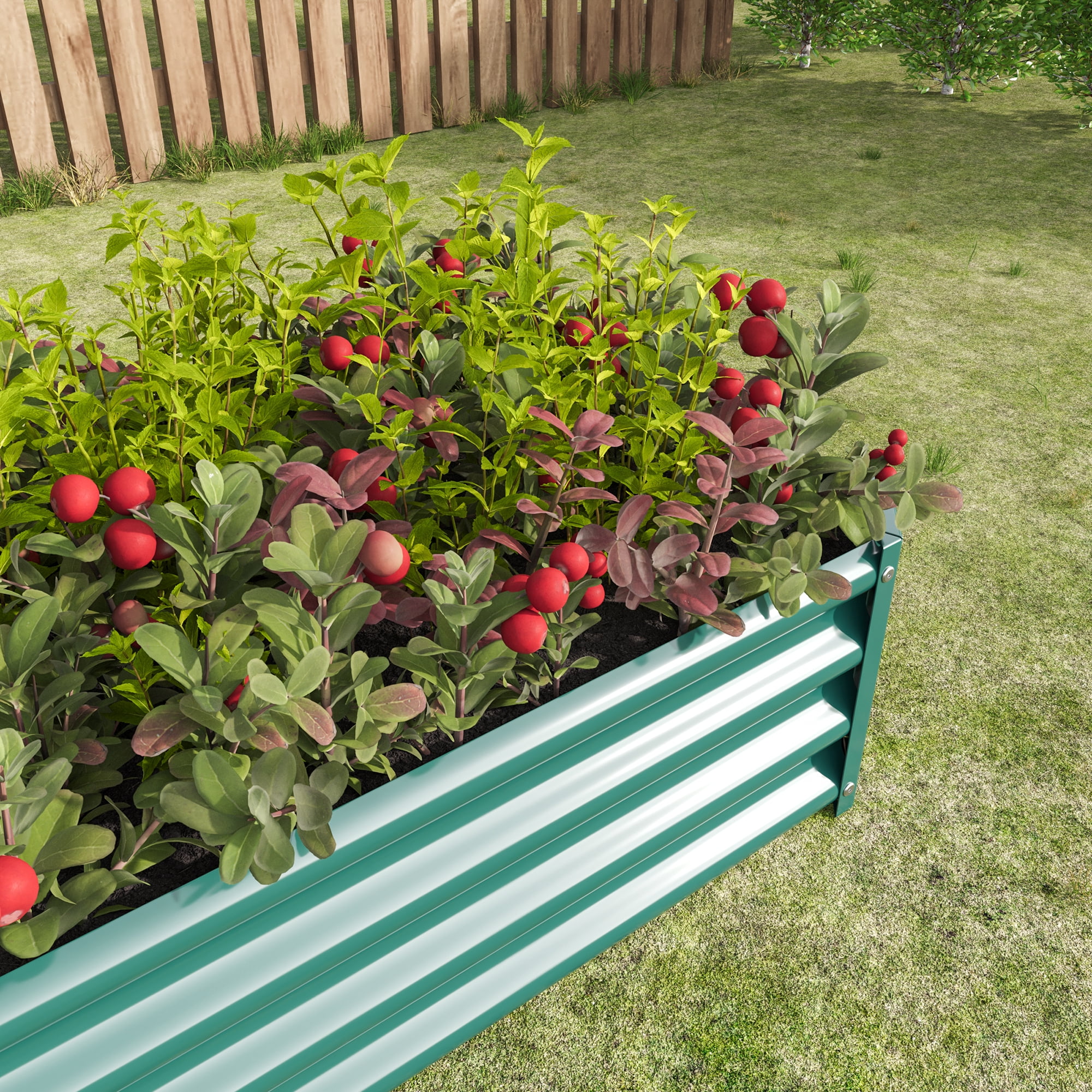 Jopath 2PCS Green Metal Raised Garden Bed, Rectangle Raised Planter for Flowers Plants Vegetables Herb 4x2x1Ft