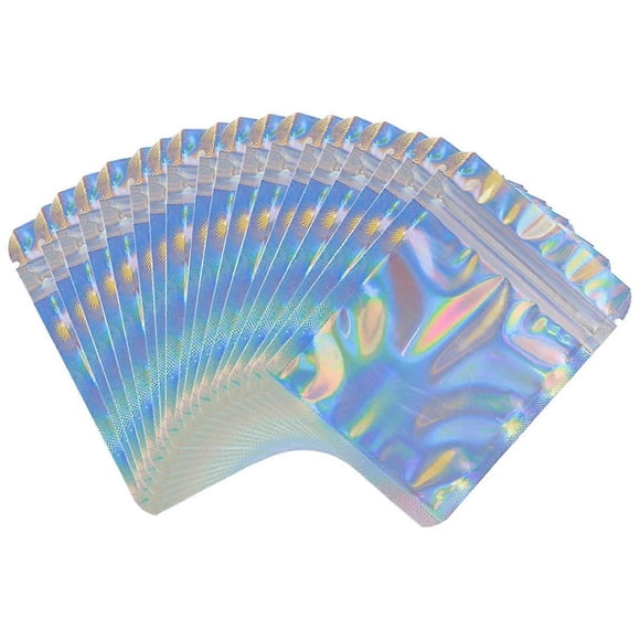 HRX Package Holographic Ziplock Bags, 14x20cm Sealable Mylar Sweet Pouch Foil Bags for Wax Melt Packaging Food Sample Bags(Pack of 50)