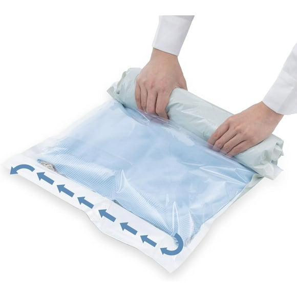 12 Pack Travel Compression Bags, Roll Up Space Saver Combo (6 Large, 6 Medium), No Vacuum Needed Reusable Packing Bags for Luggage, Suitcase, Backpack, Travel Essentials Cream 12 Travel Combo