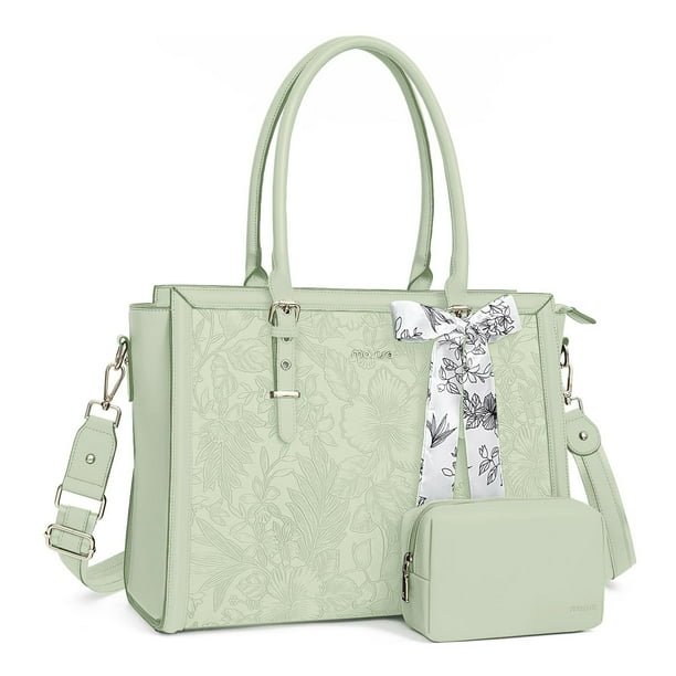 Bolsa MOSISO para portátil para mujer de 17 a 17 pulgadas, piel sintética, color verde