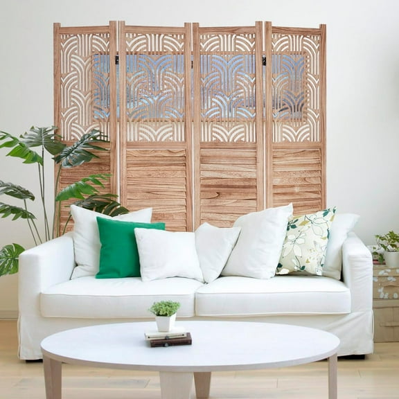 STRELECT 4 Panel Wooden Room Dividers, 67 in Tall Folding Portable Partition Privacy Screen, Free Assembled Freestanding Partition for Bedroom Home Office Restaurant