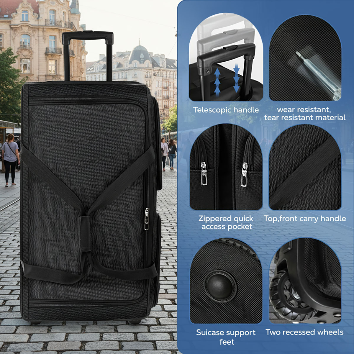 36 Inch Rolling Duffle Bag with Wheels and Telescopic Handle, Large Wheeled Travel Luggage Bag for Men & Women, Black, TB328