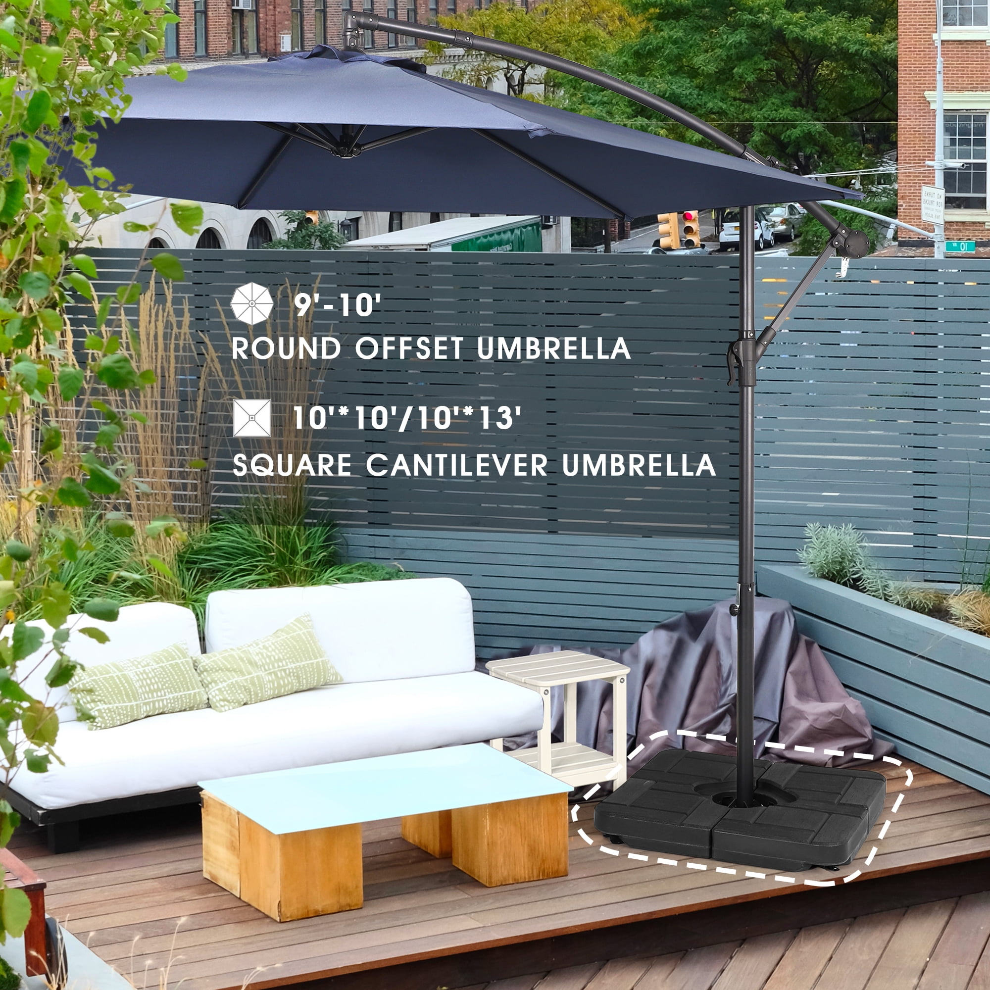 Scafild | 4-Piece Plastic Heavy Duty Water & Sand Filled Outdoor Offset Patio Umbrella Base-185lbs - Black