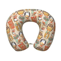 Disketp Colorful Owls Travel Pillow Memory Foam Neck Pillow Support Pillow for Camping, Sleeping Rest Cushion Airplane Pillow