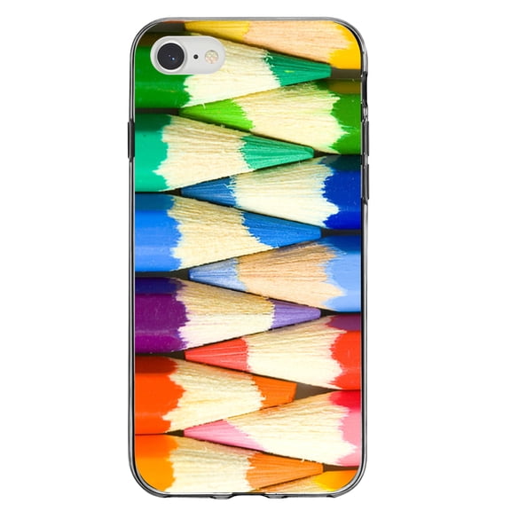 DistinctInk Clear Shockproof Hybrid Case for iPhone 7 8 SE (2020 Model) 4.7" Screen TPU Bumper Acrylic Back Tempered Glass Screen Protector - Rainbow Colored Pencils - Rainbow Art Supplies