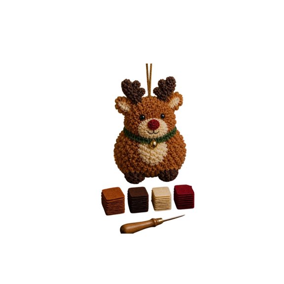 LEVEO 3D Reindeer Fabric Poke Christmas Ornament Kit, DIY Christmas Craft Kit with Pre-Cut Fabric, 3D Fabrics Poke Art Kit for Adults, Handmade Holiday Tree Ornament Craft