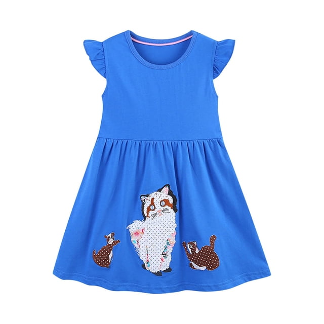 Odeerbi Niñas Verano Dibujos Animados Tank Vestido de Ruffle Manga de Algodón Sundress Niños Sin Mangas Polka Bordado Vestido