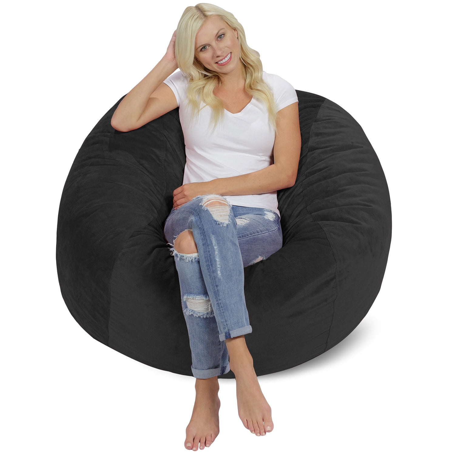 Chill Sack Bean Bag Chair, Memory Foam Lounger with Microsuede Cover, Kids, Adults, 4 ft, Dark Grey Pebble