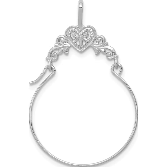 14K White Gold Polished Filigree Heart Charm Holder (39 X 15.7) Made In United States d1308w