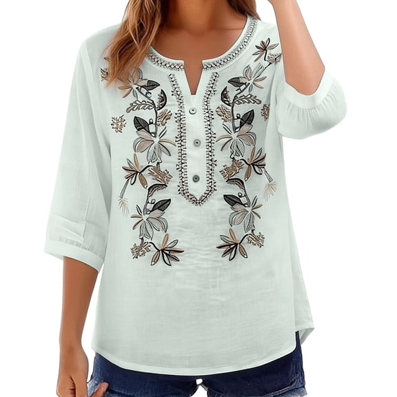 Long Sleeve Tops for Women V Neck Button Down Cotton Linen Casual T Shirt Tops Summer Tops