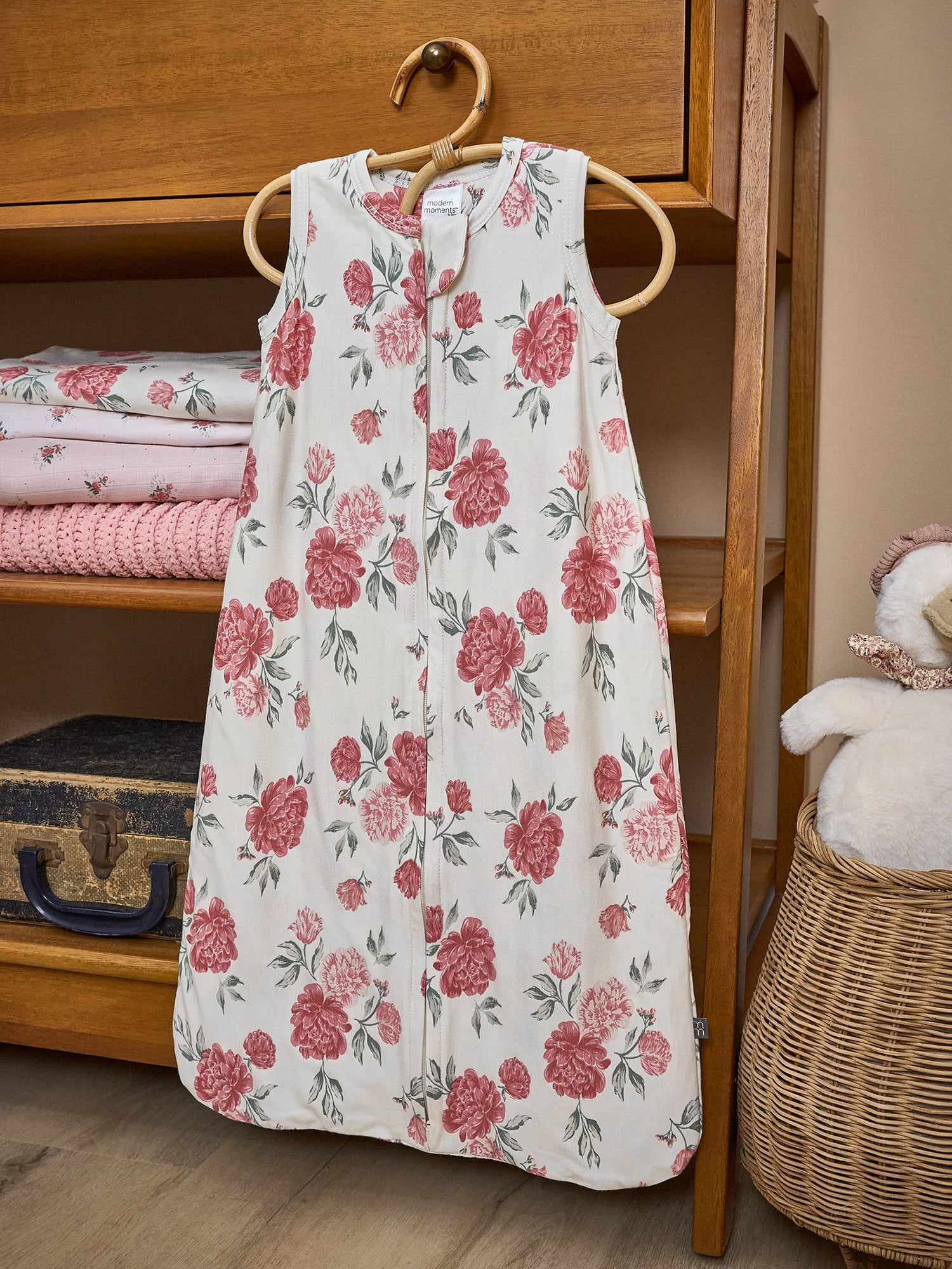 Modern Moments by Gerber Baby Neutral Two-Way Zip Super Soft Wearable Blanket, Flowers, Size 0/6 Months