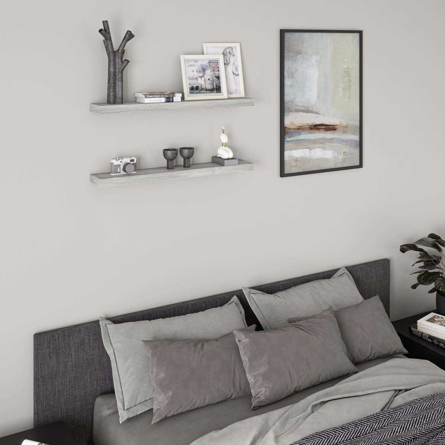 Ballucci 36" Floating Shelves, 2-Pack Wood Wall Shelf Set with Invisible Brackets, 6" Deep, Gray Oak