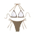 thumbnail image 4 of Delconic Women’s Triangle Bikini Set with Adjustable Halter Top and Tie Side Bottoms Striped Print Two Piece Swimsuit for Beach Pool, 4 of 7