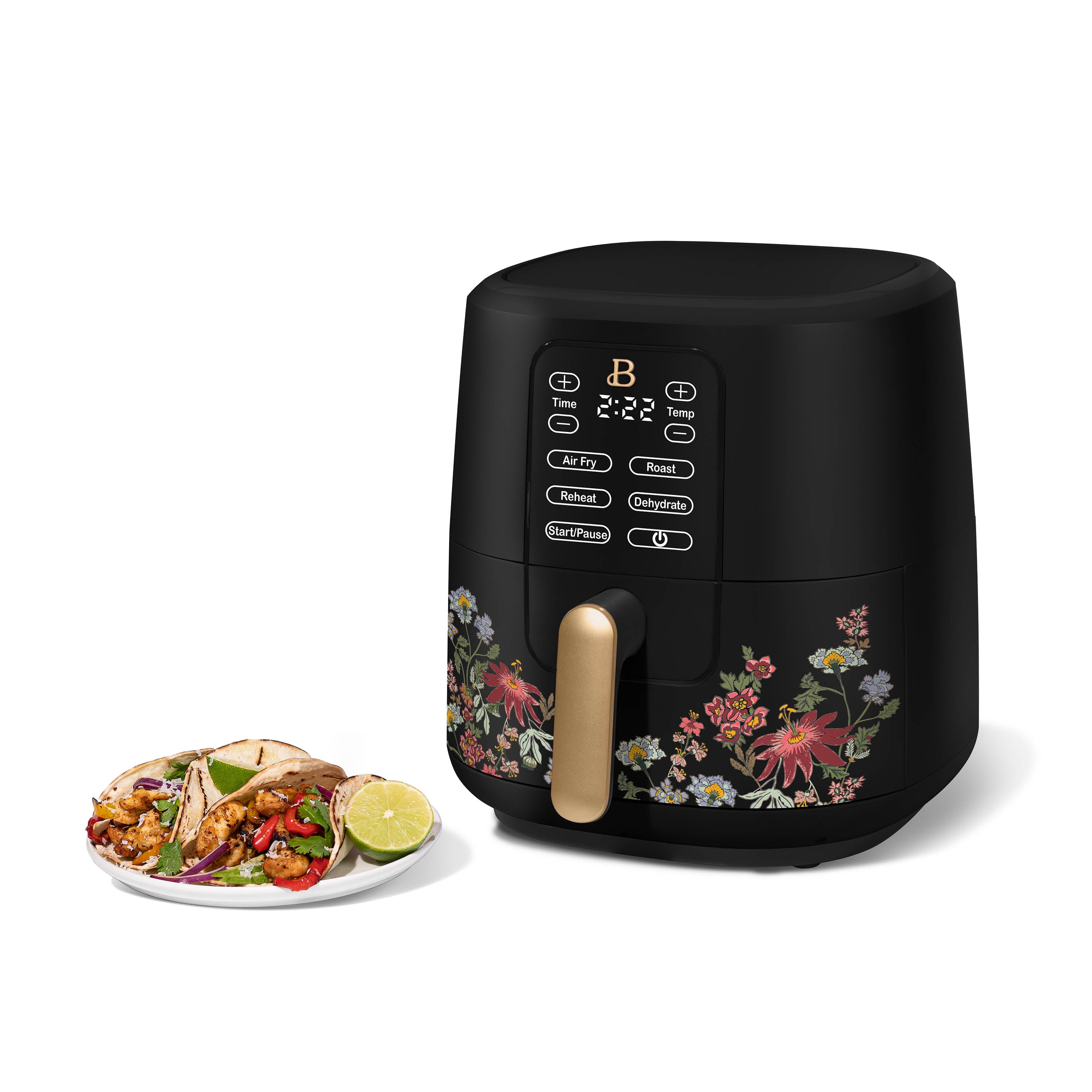 Beautiful 6 Qt Air Fryer with TurboCrisp Technology, Wildflower by Drew Barrymore, Black
