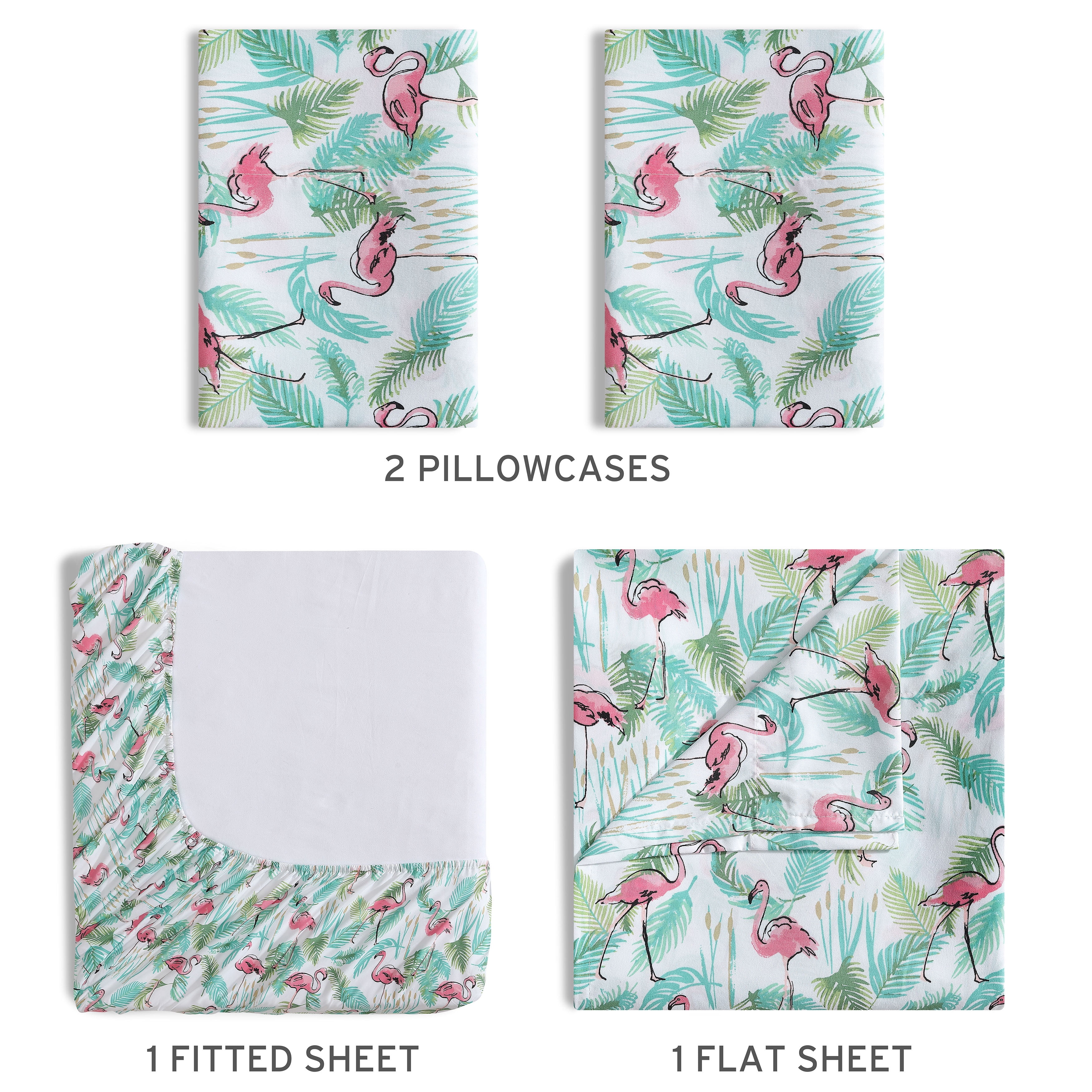 Beatrice Home Fashions Coastal Print Microfiber 4PC Sheet Set Queen Flamingo Paradise