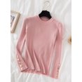 thumbnail image 1 of Suéter grueso de color caqui para mujer, Jersey informal con botones y cuello redondo, top de punto ajustado, tops suaves, 2024, 1 of 5