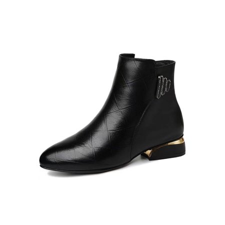 

Daeful Ladies Fashion Low Heels Booties Walking Breathable Ankle Boots Office Casual Mid Top Side Zip Bootie Black 5.5