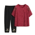 thumbnail image 2 of CLOISE Womens Pjs Sets Two Piece Plus Size Casual Half Sleeve Sleepwear Shirts and Cozy Capri Pants PJ Set Comfy Embroidery Graphic Fashion Nightwear, 2 of 9