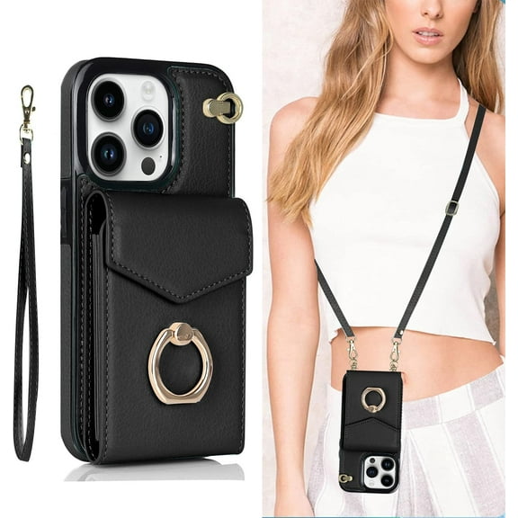 MYKOMI Crossbody Wallet Phone Case Compatible with Apple iPhone 7 Plus/8 Plus Leather Case with Credit Card Holder & 360° Ring Kickstand & Wrist Strap Purse Cover Magnetic Closure Flip Handbag Shell