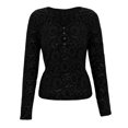 thumbnail image 5 of SwiftWear Women's Long Sleeve Floral Lace Sheer Mesh Slim Fit V-Neck Blouse Elegant Layering Piece Undershirt​ Going Out Tops, Black, 5 of 9