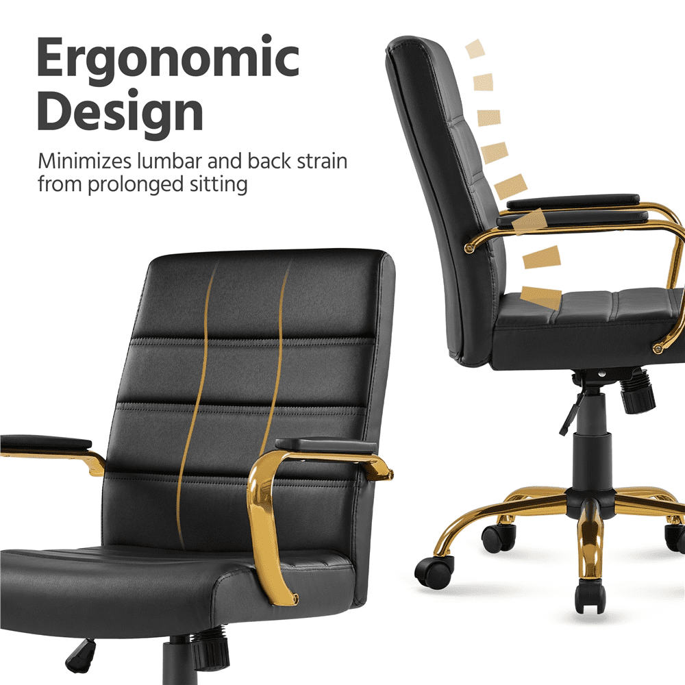 Alden Design PU Leather Office Chair with Height Adjustable Seat, Black
