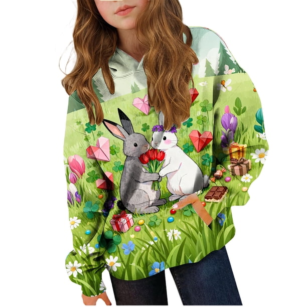 Sudadera con capucha para niñas y niños, sudadera de manga larga con cuello redondo y estampado de moda, jersey con bolsillo