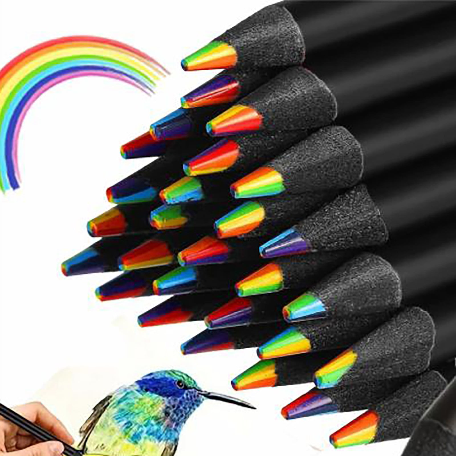 24 Pcs Rainbow Drawing Pencils 7 Color in 1 Black Wooden Rainbow Colored Pencils Pre-sharpened Rainbow Pencils Art Supplies for for Coloring Books Drawing Sketching 6.88 Black