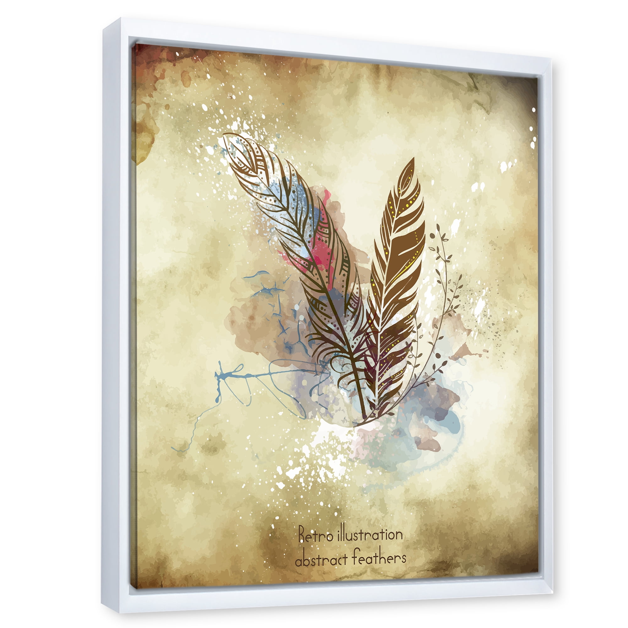 Beige Vintage Flowers 12 in x 20 in Framed Painting Canvas Art Print, by Designart