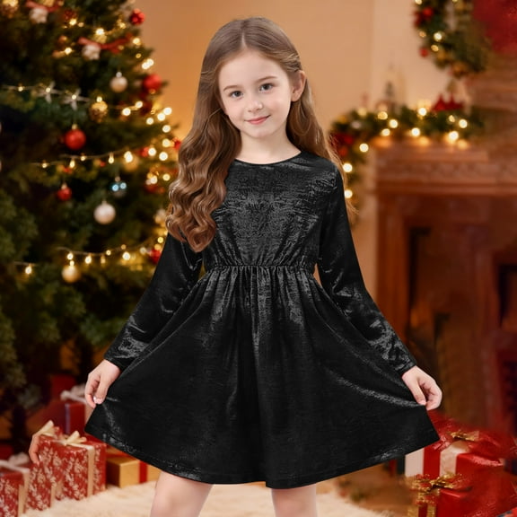 JUSLIO Dresses for Girls Black Dresses Casual Long Sleeve Dress Size 4 Y