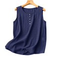 thumbnail image 2 of Women's Cotton Linen Sleeveless Crewneck Tank Top Loose Fit Casual Summer Blouse, 2 of 8