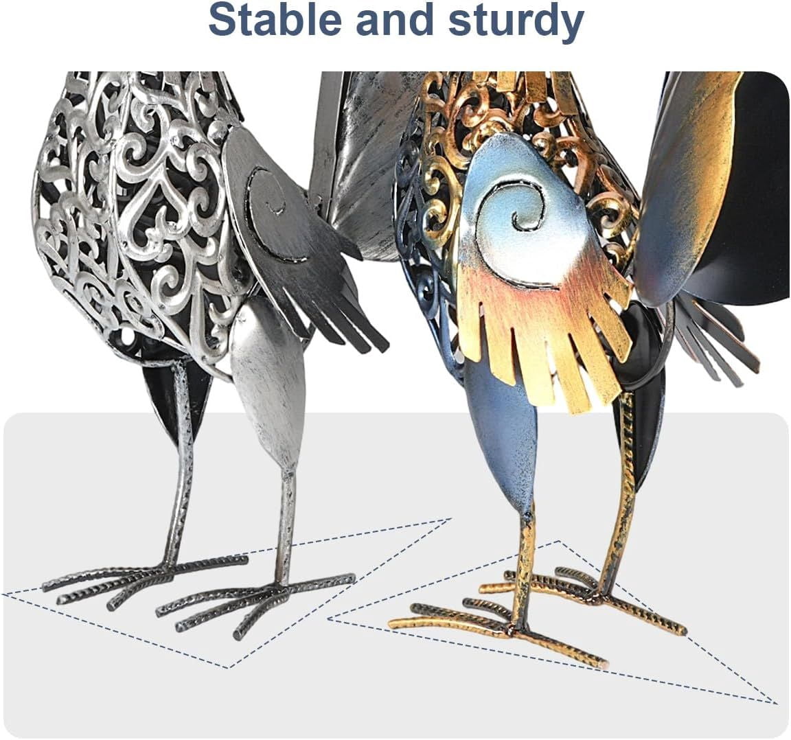18" Metal Rooster Garden Statues Set of 2 Iron Yard Art Decor for Patio Lawn Backyard Farmhouse