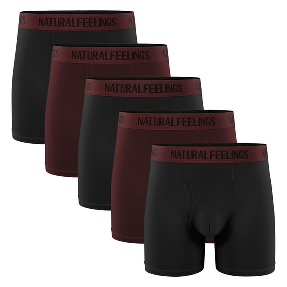 Natural Feelings Mens Cotton Boxer Briefs Dailywear Long Leg Male Boxer Shorts, 5 Pack