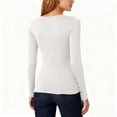 thumbnail image 4 of Stichou Long Sleeve Shirts for Women Lace V Neck Rib Knit Slim Fit Basic Tee Tops Casual T-Shirt Going Out Spring Fall Outfits White S, 4 of 5
