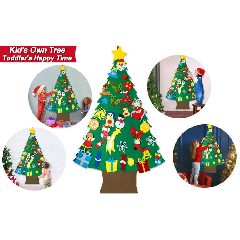 4 Ft Taller Felt Christmas Tree For Toddlers Kids,34 Pcs Felt Snowman Party  Game Favors Detachable Snowflake Ornaments Christmas Tree Wall Hanging Dec
