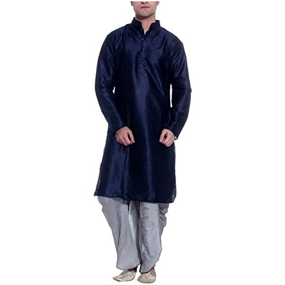 Royal Men's Silk Blend Dhoti & Kurta Set_Navy