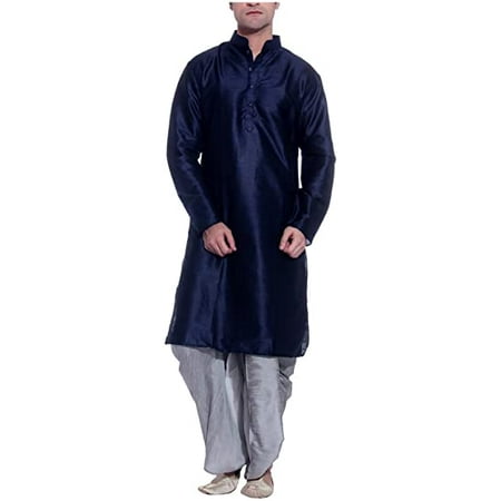 

Royal Men s Silk Blend Dhoti & Kurta Set_Navy