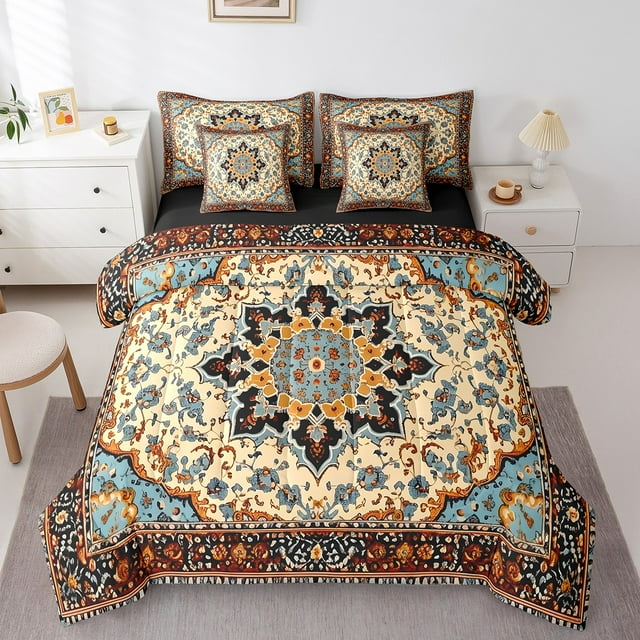 YST Oriental Floral Comforter Set, Vintage Flower, 7-Piece, Full