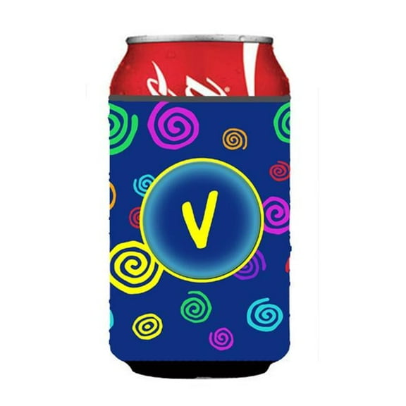 Letter V Initial Monogram - Blue Swirls Can or Bottle  Hugger
