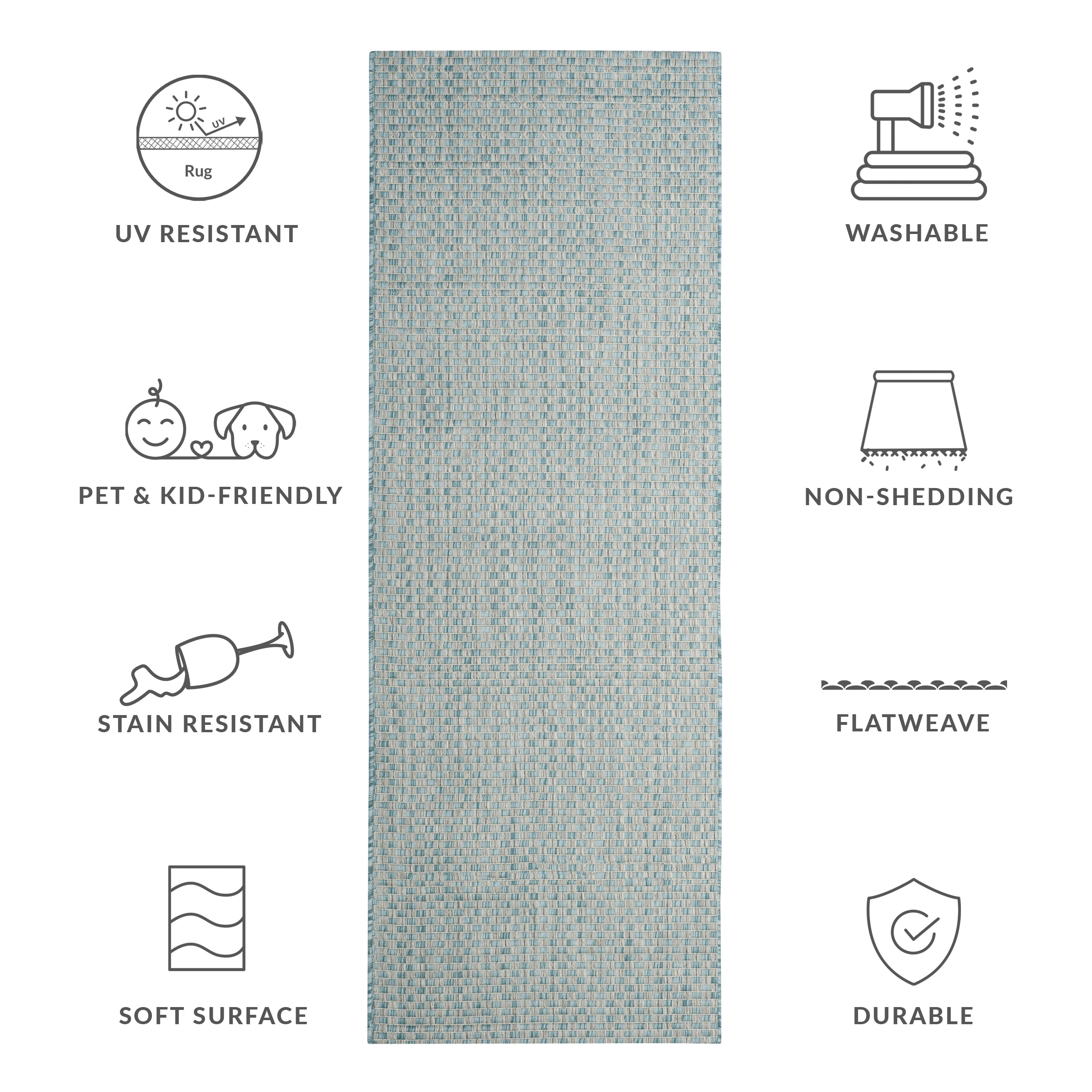 SAFAVIEH Courtyard Blair Checkered Indoor/Outdoor Runner Rug, Light Blue/Light Grey, 2'3" x 20'
