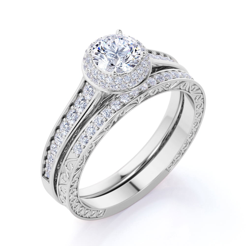 Details about   Genuine Round Real Certified White Moissanite Diamond 10K White Gold Halo Ring 