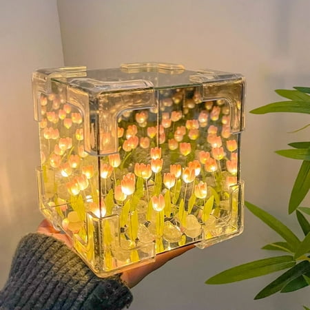 

DIY Tulip Night Light Luminous Ornament Mirrors Simulation Flower Light INS Decor LED Table Lights Desktop Mirror Light Gifts