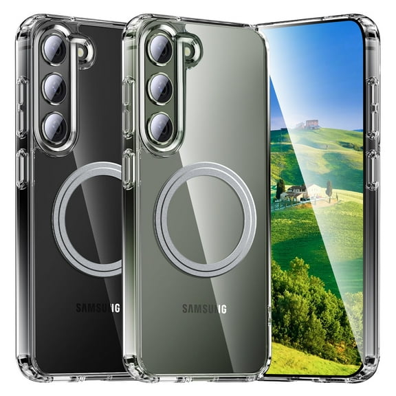 Magnetic Clear for Samsung Galaxy S23 Case, Slim Anti-Scratch Shockproof Military Drop Protection Transparent Phone Case Compatible with Mag Safe Wireless Charging for Galaxy S23, Clear