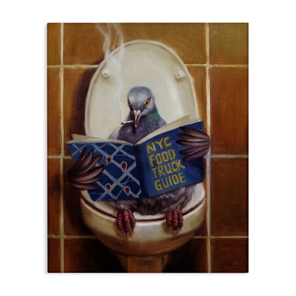 Stupell Industries Cottage Pigeon Smoking on the Toilet Reading Funny Canvas Art, 16 x 20, by Duy Huynh