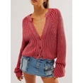 thumbnail image 2 of FAROOT Cardigans Courts pour Femmes, Couleur Unie, Tricotés, 2 of 5